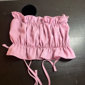 SHEIN Pink Smocked Ruffle Crop Top